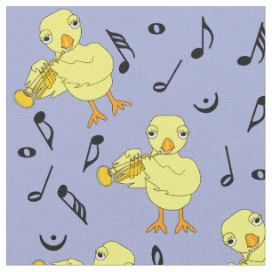 Tecido Notas de música do Pintinho de trompetes