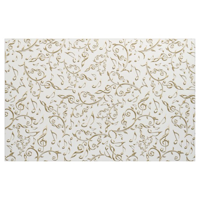 Tecido Notas Dourados da música no branco ou no algum (Fat Quarter)