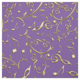 Tecido Notas Dourados da música no roxo ou no algum