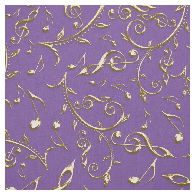 Tecido Notas Dourados da música no roxo ou no algum (Modelo)
