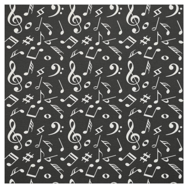 Tecido Notas preto e branco. Musical Moderno. Carta (Modelo)