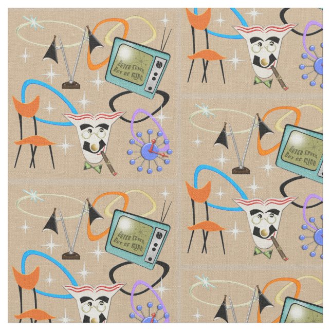 Tecido Nove Anos 50 Imagens Icônicas no Fundo de Areia (Detalhe)