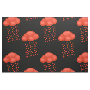 Tecido Nuvem Aquarela Chuva Amor Coração Vermelho Dia dos