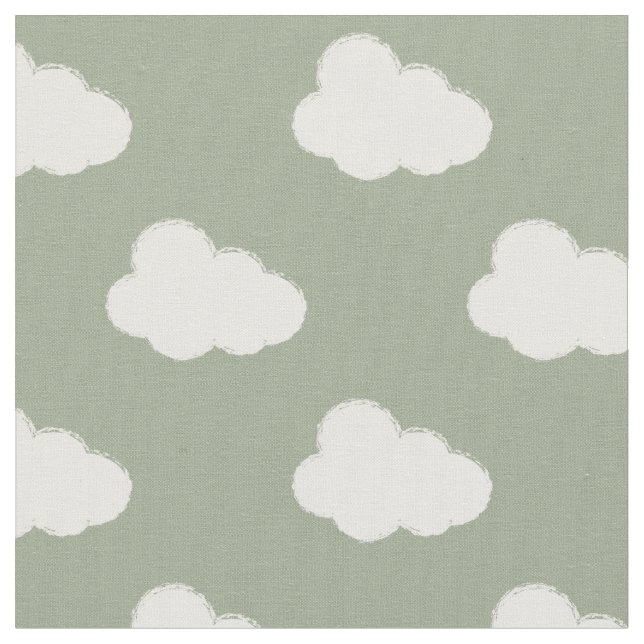Tecido Nuvens Boho Céu Simples Infantil Neutro Sage (Detalhe)