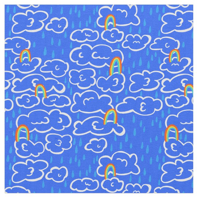 Tecido Nuvens coloridas chovem Rainbow Blue Patterno (Detalhe)