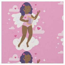 Tecido nuvens de corações do anjo africano-negro