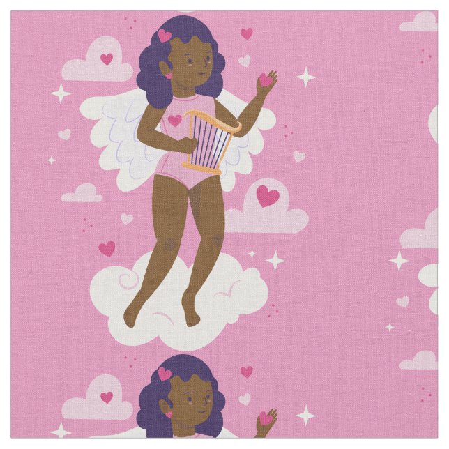 Tecido nuvens de corações do anjo africano-negro (Detalhe)