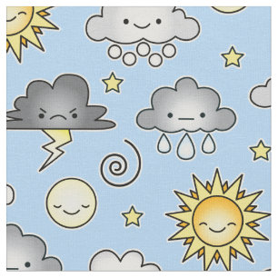 Tecido Nuvens de Meteorologia Kawaii Cute