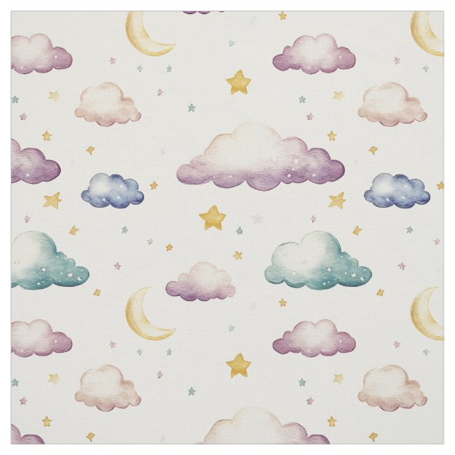Tecido Nuvens de Pastel / Estrelas / Luas sobre o marfim (Modelo)