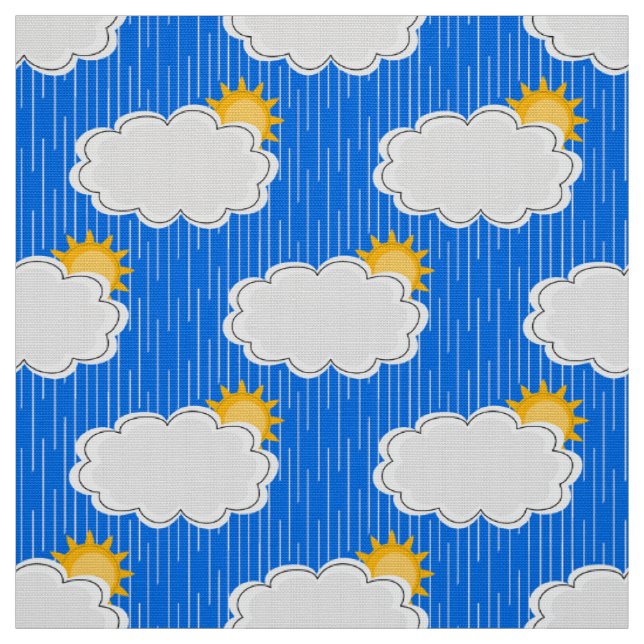 Tecido Nuvens de sol em chuva Padrão Design Azul (Modelo)