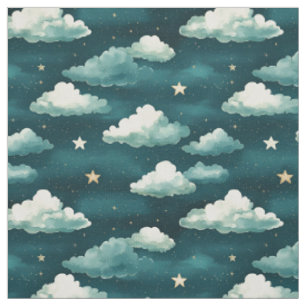 Tecido Nuvens e estrelas num fundo negro