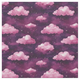 Tecido Nuvens e estrelas rosa em roxo e magenta
