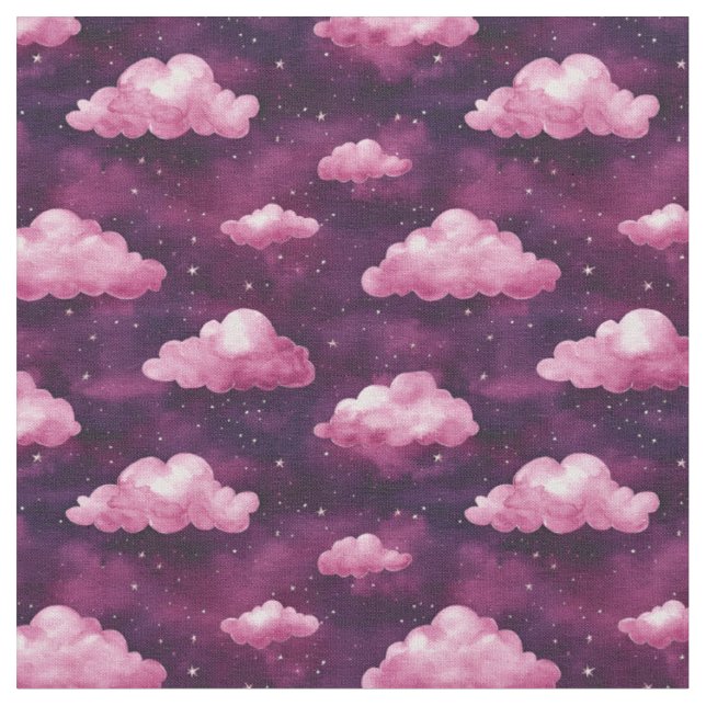 Tecido Nuvens e estrelas rosa em roxo e magenta (Detalhe)