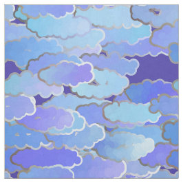 Tecido Nuvens japonesas, crepúsculo, violeta e azuis