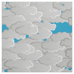 Tecido Nuvens japonesas, dia de verão, branco e azul-cé