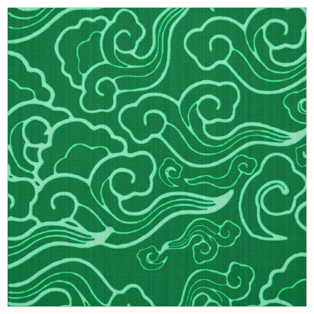 Tecido Nuvens japonesas do vintage, verde de jade (Modelo)