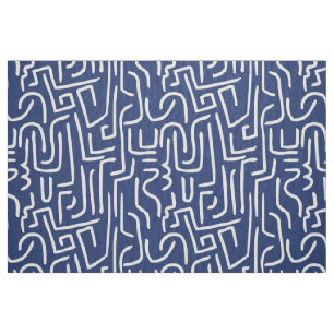 Tecido O abstrato alinha 130318 - branco no azul de
