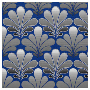 Tecido O art deco Shell modela, prata e azuis cobaltos
