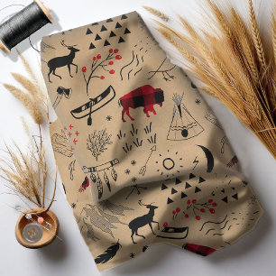 Tecido O búfalo aventura-se a xadrez/Kraft pretos e