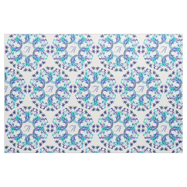 Tecido o damasco circunda o teste padrão. Monograma (Fat Quarter)