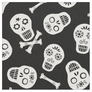 Tecido O Dia de los Muertos White Paper Skulls Pattern