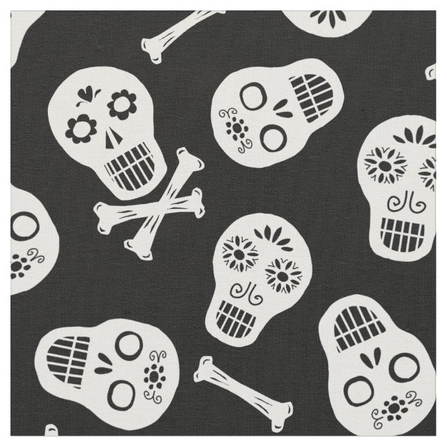 Tecido O Dia de los Muertos White Paper Skulls Pattern (Detalhe)