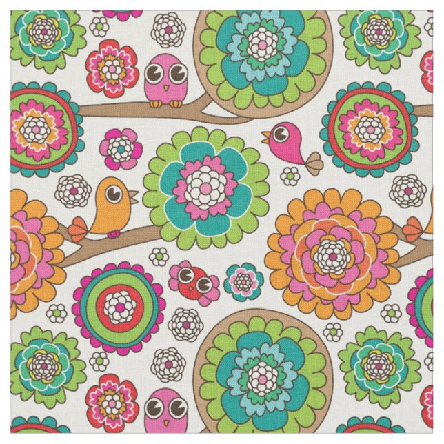 Tecido o doodle floresce o teste padrão do fundo (Detalhe)