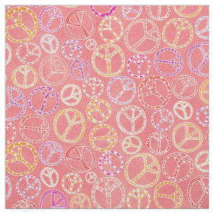 Tecido O Retro-Paz Bonito Sinaliza Padrão Girly Pink