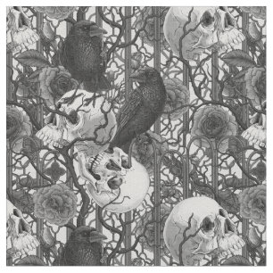Tecido O segredo do Raven. Ilustração gótica escura e san
