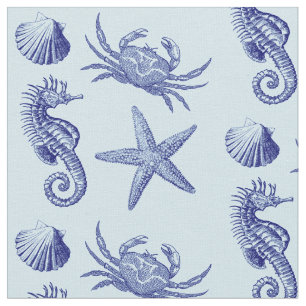 Tecido Ocean Beach Seacavalo Starfish Crab & Shell Patter