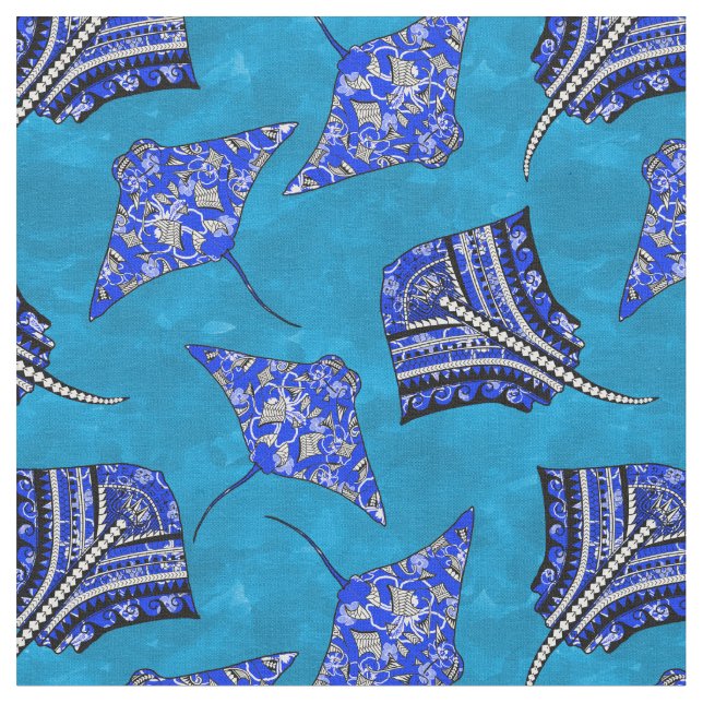 Tecido Oceano Azul Tribal Stingrays (Detalhe)