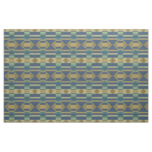 Tecido Ocre Amarelo Laranja Azul Turquesa Verde Olhar Étn