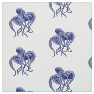 Tecido Octopus azul e branco