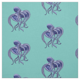 Tecido Octopus azul e branco
