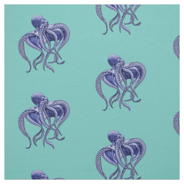 Tecido Octopus azul e branco (Modelo)
