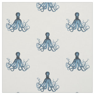 Tecido Octopus kraken litoral azul de praia