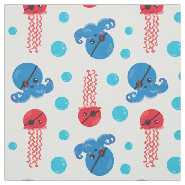 Tecido Octopus Pirata, Jellyfish Pirata, Animais do Mar (Modelo)