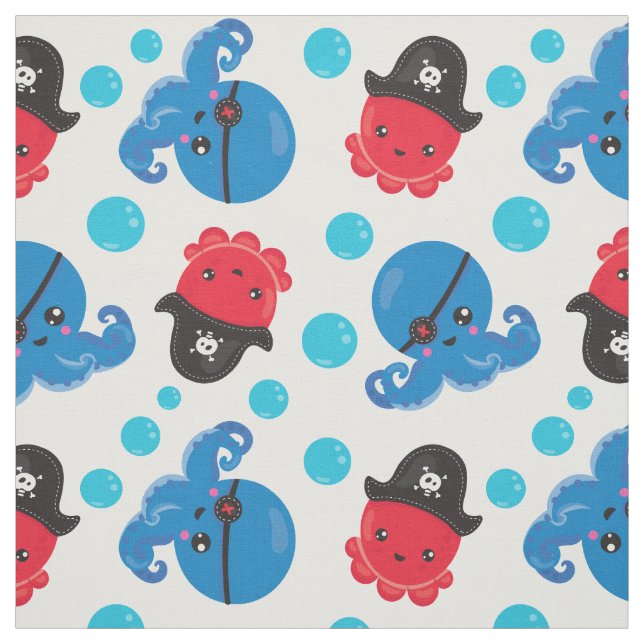 Tecido Octopus Pirata, Padrão de Octopus, Animais do Mar (Modelo)
