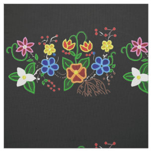 Tecido Ojibwe Floral Design com Fundo Preto