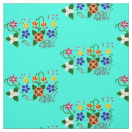 Tecido Ojibwe Floral Design com Fundo Turquesa