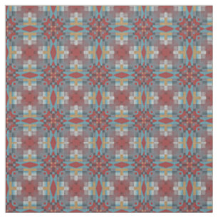 Tecido Olhar étnico vermelho turquesa azul ocre amarelo