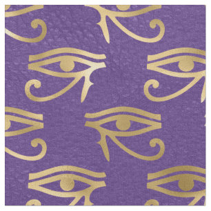 Tecido Olho Egípcio Metálico Dourado em Roxo