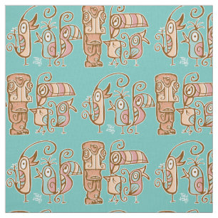 Tecido Olhos grandes Tiki com pássaros