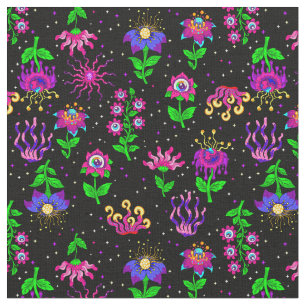 Tecido olhos surreais fantasia floral flores caprichosas