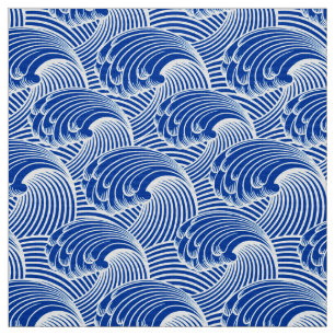 Tecido Ondas, azuis cobaltos e branco japoneses do