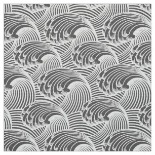 Tecido Ondas, cinzas/cinza e branco japoneses do vintage