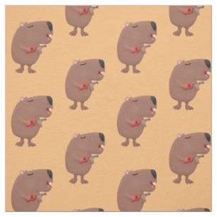Tecido Óptica desenho animado de capybara ukulele