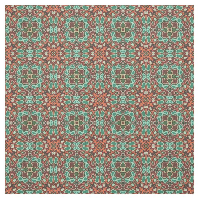 Tecido Orange Brown Red Turquoise Verde Orient Bali Art (Modelo)