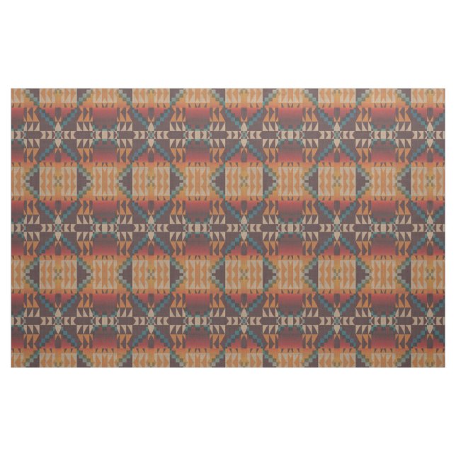 Tecido Orange Taupe Brown Red Teal Blue Blue (Fat Quarter)
