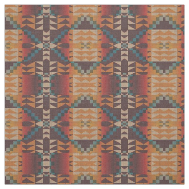 Tecido Orange Taupe Brown Red Teal Blue Blue (Modelo)